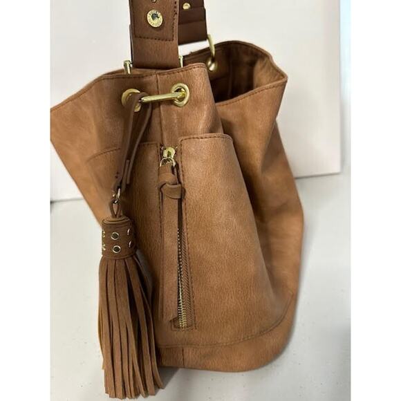 Steve Madden Brown Studded Shoulder Bag Purse Faux Leather Tote w/ Pockets - Picture 4 of 8